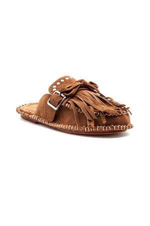 Dark Brown suede mules with fringing ELENA IACHI | C28TAN